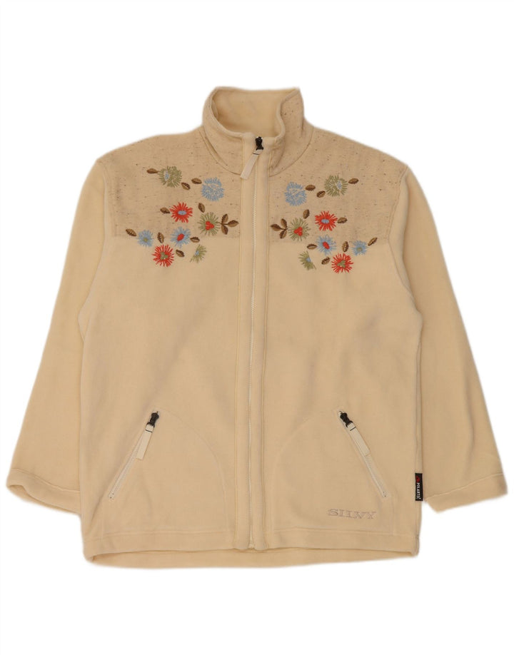 Jaqueta de lã feminina Silvy UK 16 grande poliéster floral bege