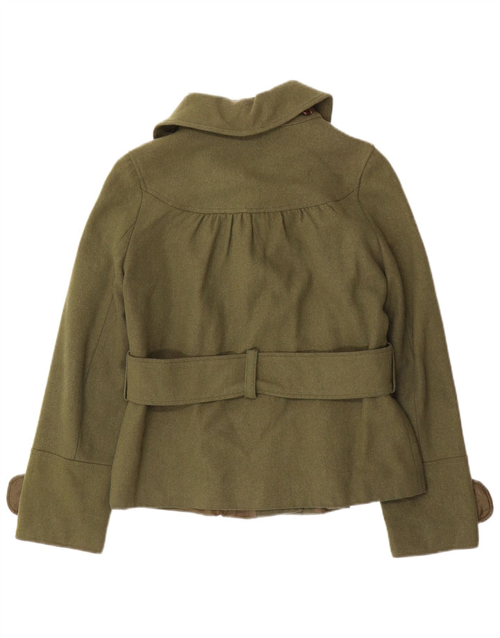 Topshop Womens Pea Coat UK 8 Lã Verde Pequena