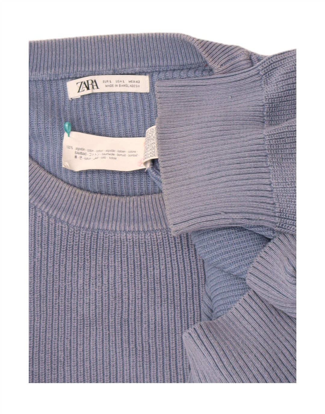 Zara Suéter masculino com gola redonda grande algodão azul