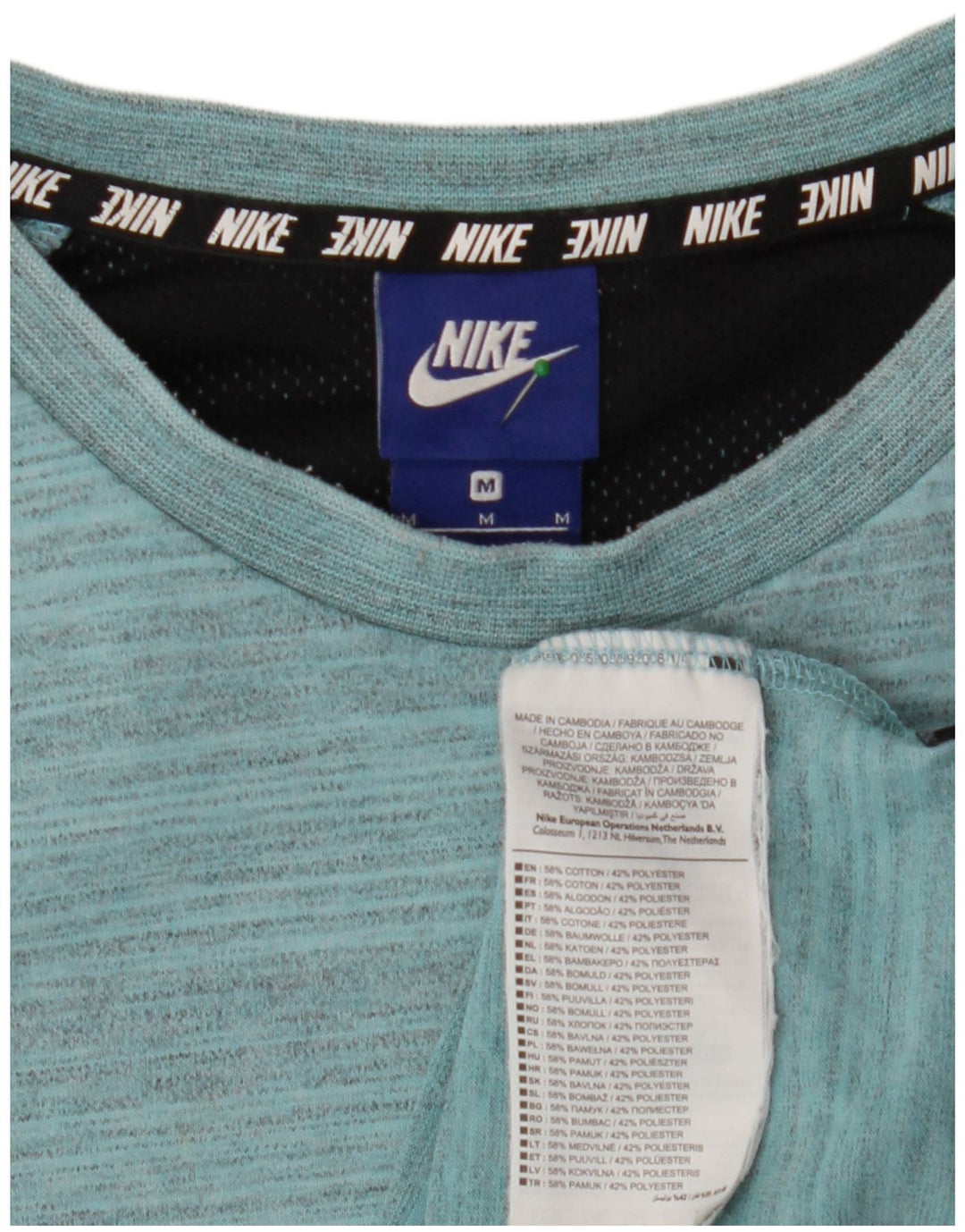 Camiseta masculina NIKE Top médio azul manchado de algodão