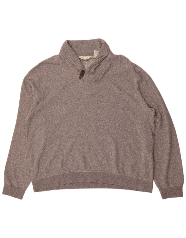 Suéter masculino Orvis com gola xale e algodão cinza