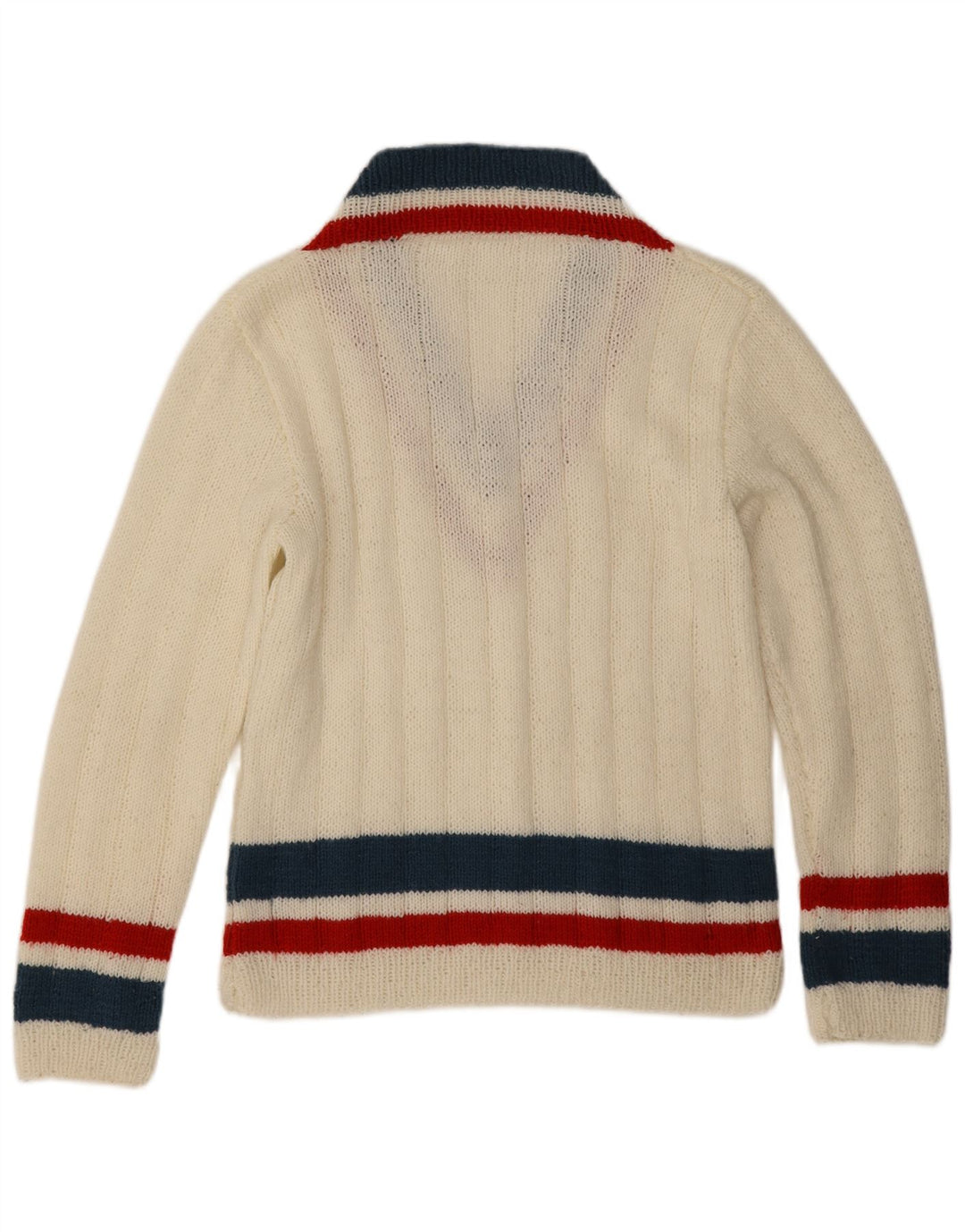 Suéter masculino vintage com decote em V médio listrado branco