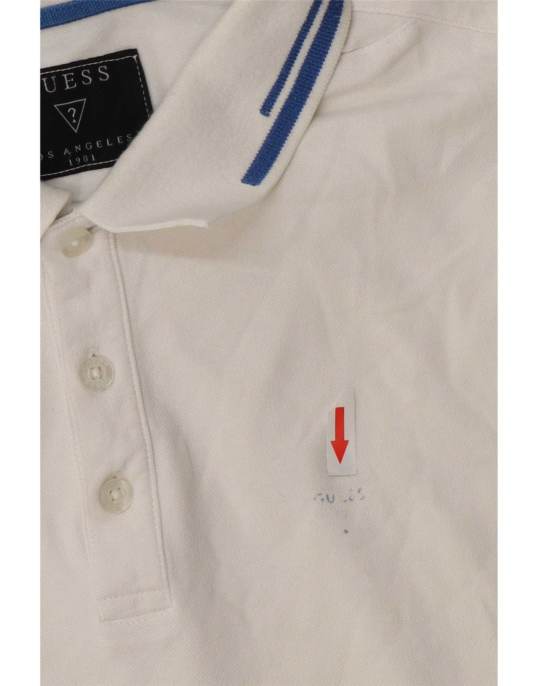 Guess Camisa polo masculina Reino Unido 40 algodão branco médio
