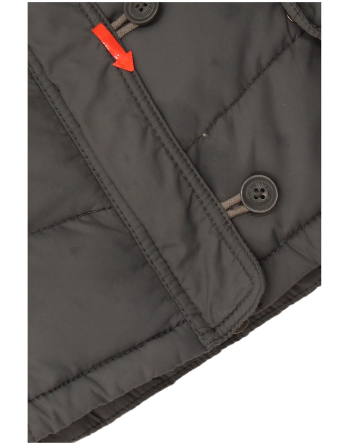 Colete acolchoado feminino Hollister UK 14 grande poliéster cinza