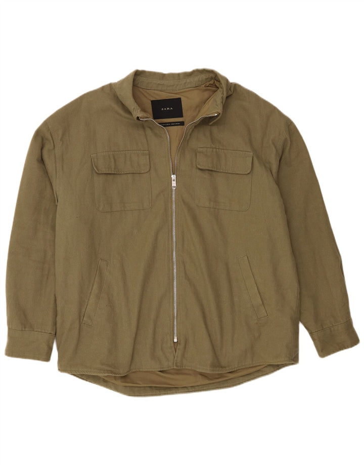 Jaqueta utilitária masculina Zara UK 42 XL algodão cáqui
