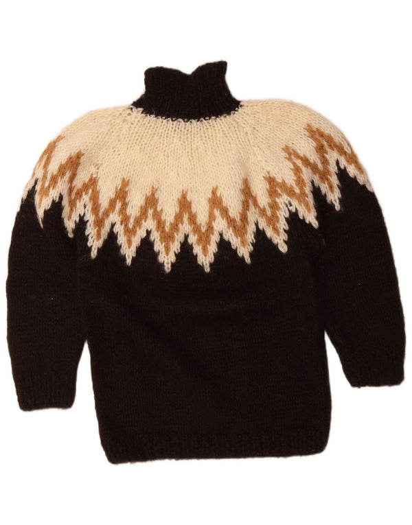 Suéter feminino vintage com gola tartaruga UK 20 2XL lã colorblock preta