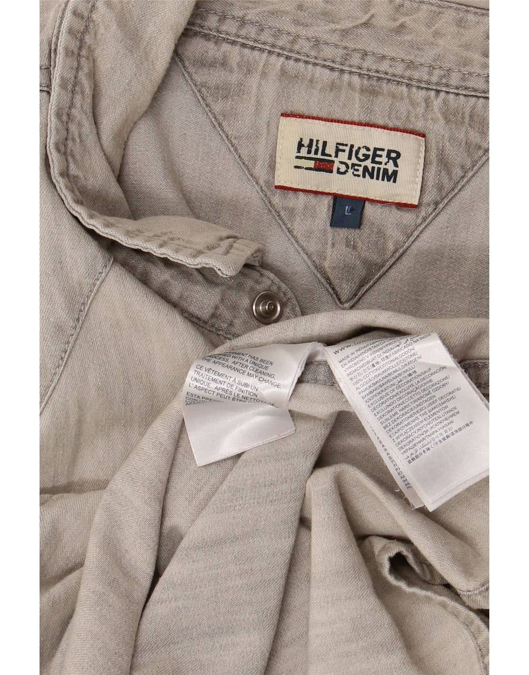 Camisa jeans masculina TOMMY HILFIGER grande algodão cinza