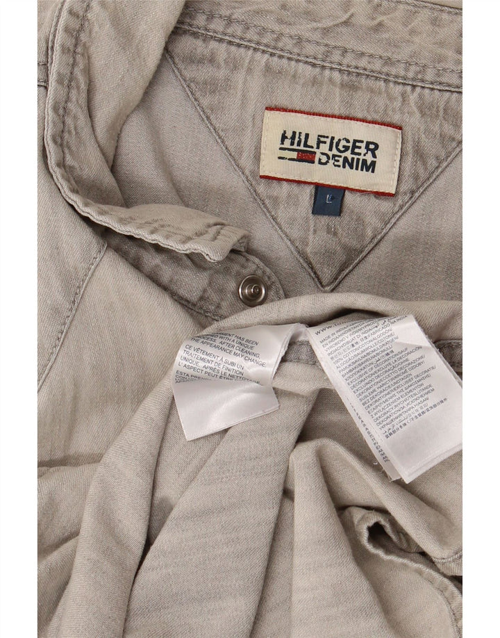 Camisa jeans masculina TOMMY HILFIGER grande algodão cinza