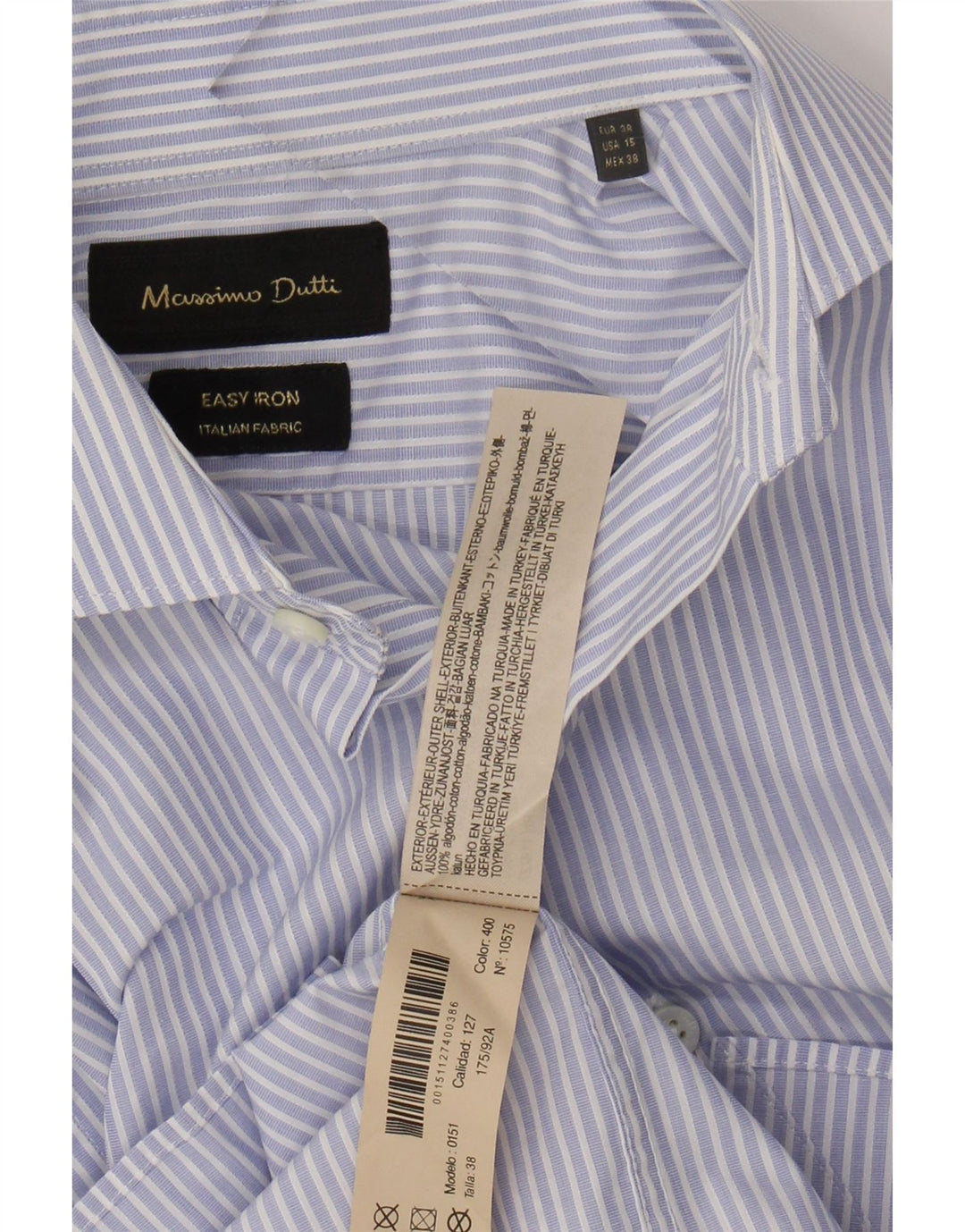 Camisa masculina MASSIMO DUTTI tamanho 15 38 algodão listrado azul médio