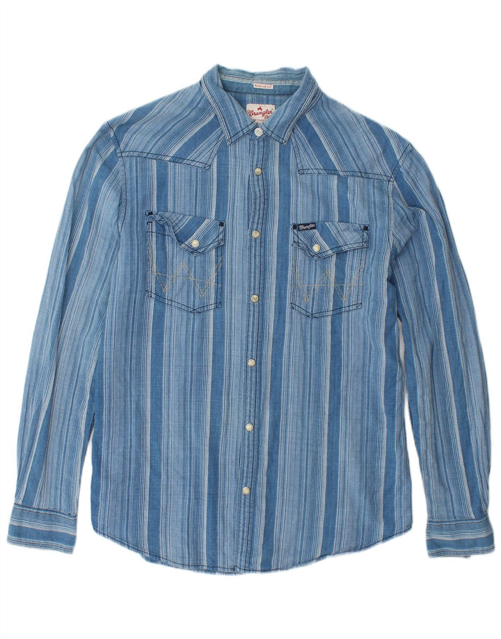 Camisa masculina de flanela de ajuste regular WRANGLER grande algodão listrado azul