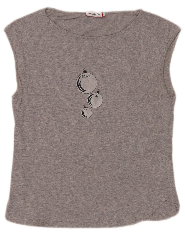 Colete gráfico feminino Max & Co. Top UK 10 pequeno cinza