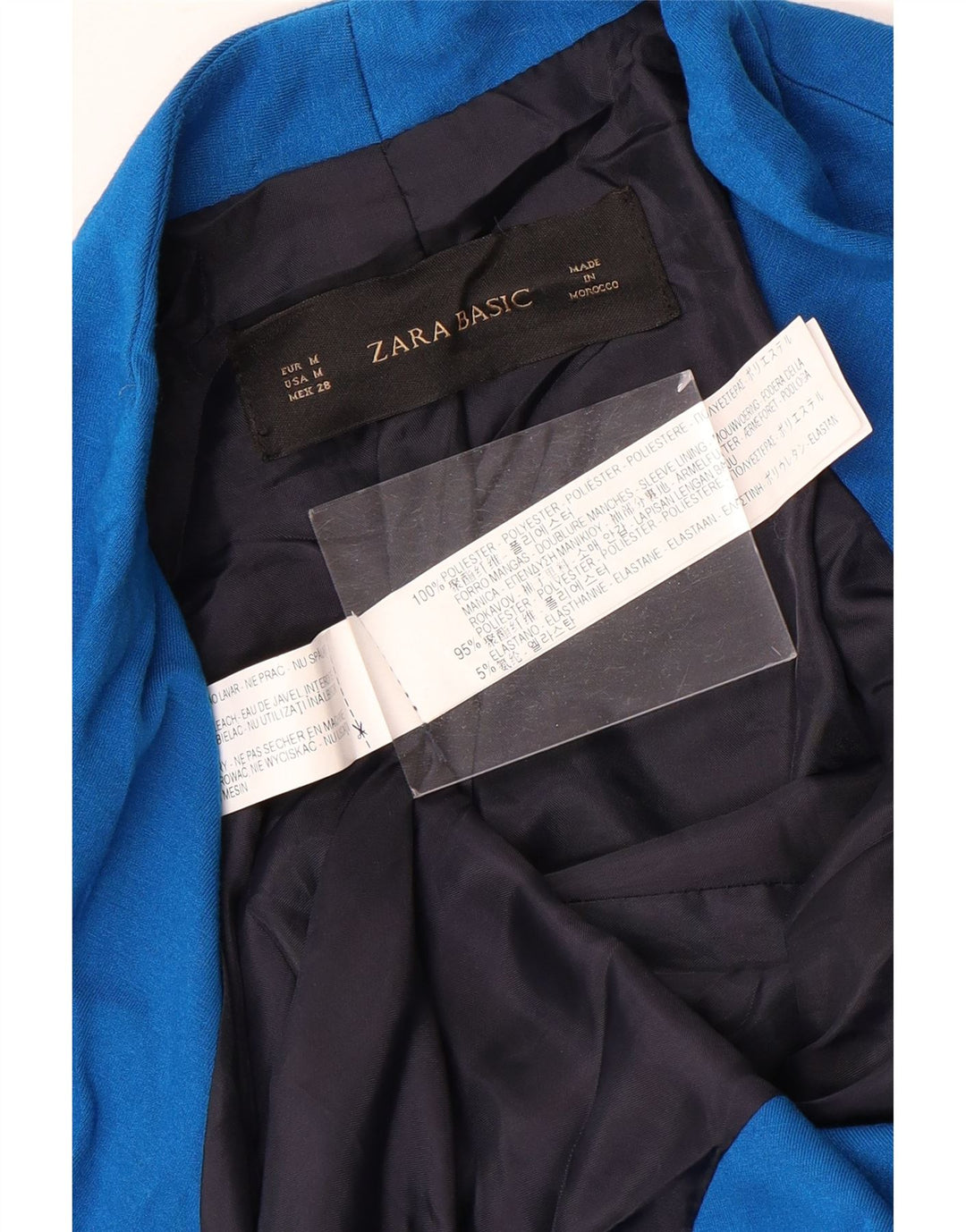Jaqueta Zara Womens Open Blazer UK 12 Poliéster Azul Médio