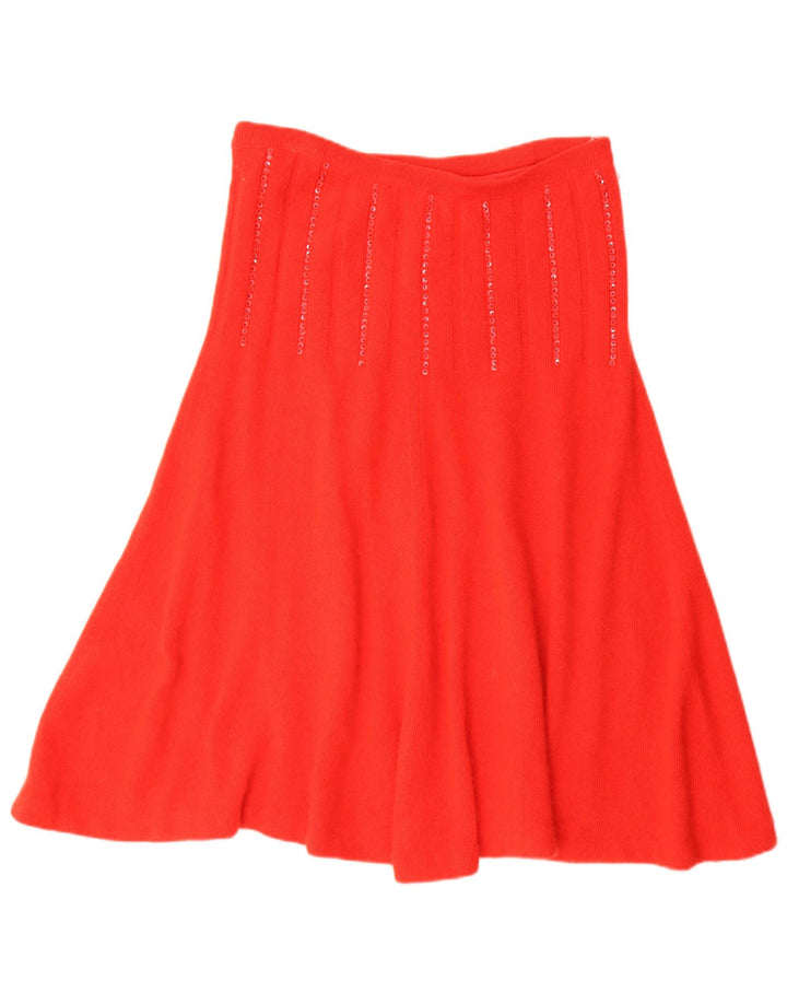 Saia larga de malha feminina vintage IT 44 médio W30 vermelho angorá