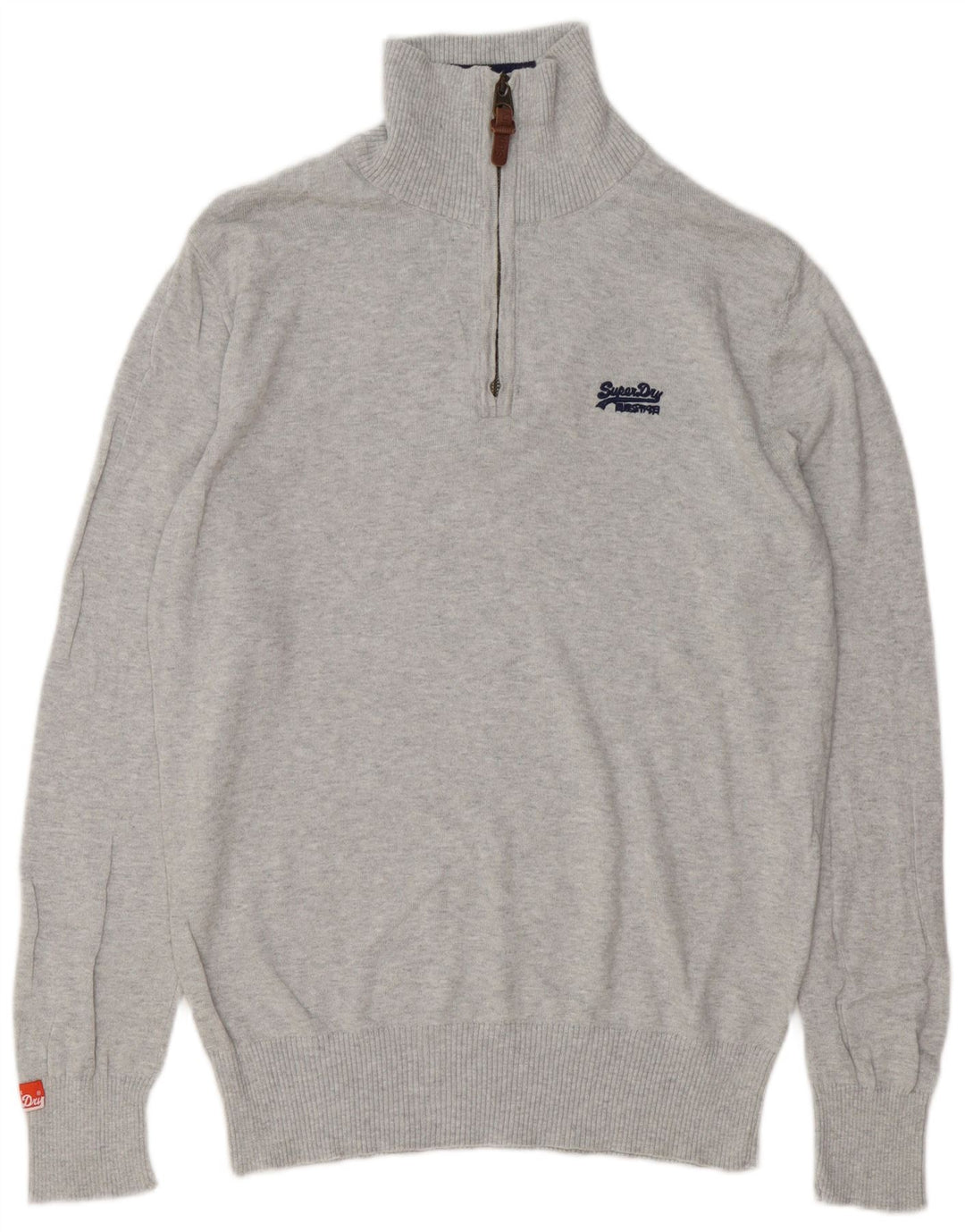 Suéter masculino Superdry com zíper e gola alta de algodão manchado cinza grande