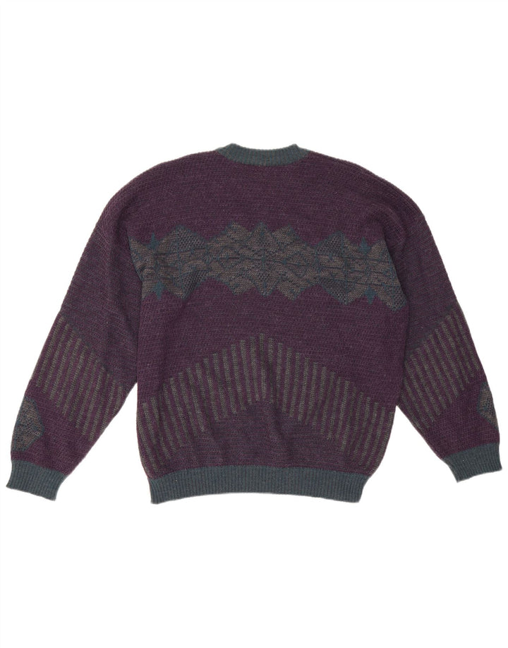 Suéter masculino vintage com gola redonda IT 50 médio roxo geométrico