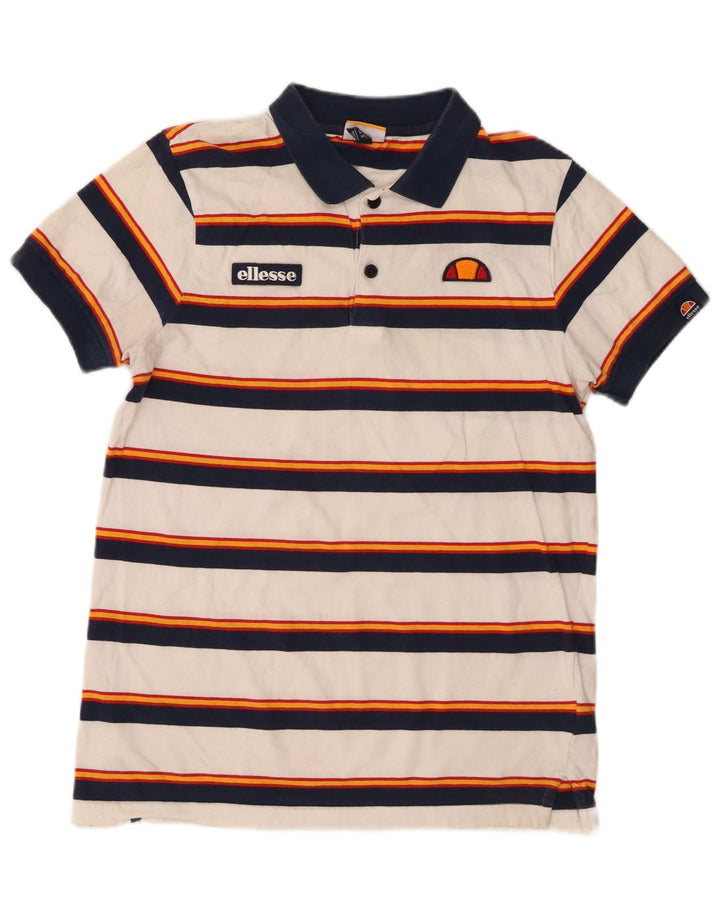 Camisa polo masculina Ellesse pequena listrada branca de algodão