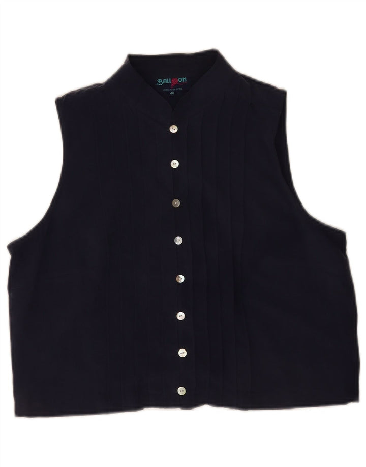 Blusa feminina balão sem mangas curta EU 40 seda azul marinho médio
