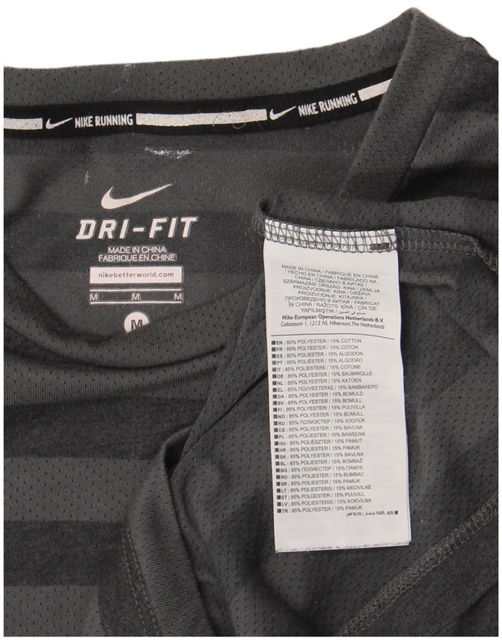 Camiseta masculina Nike Dri Fit Top poliéster listrado cinza médio
