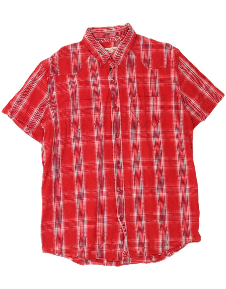 Wrangler Camisa masculina de manga curta grande algodão xadrez vermelho