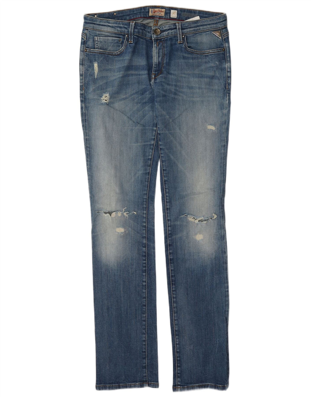 Replay Calça jeans feminina desgastada slim W30 L34 azul algodão