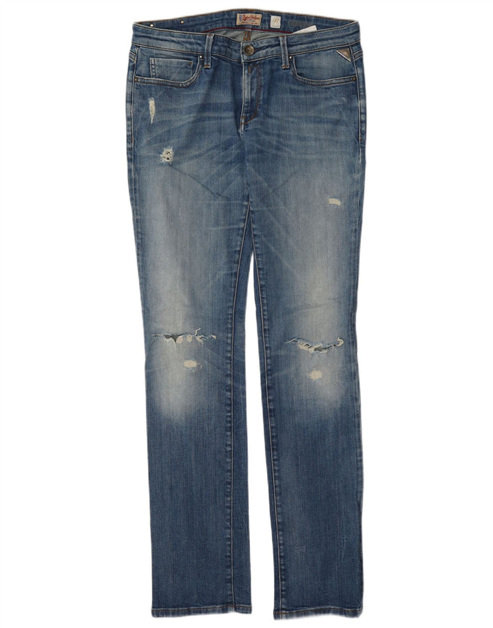 Replay Calça jeans feminina desgastada slim W30 L34 azul algodão