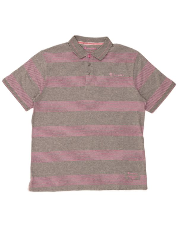 Camisa polo masculina Champion XL cinza listrada de algodão