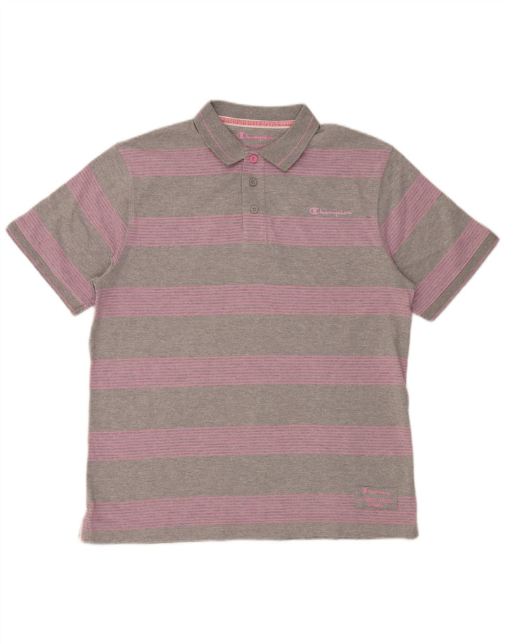 Camisa polo masculina Champion XL cinza listrada de algodão