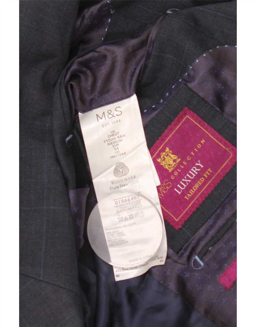Jaqueta Blazer Masculina Marks & Spencer Tailored Fit Reino Unido 44 XL Azul Marinho Xadrez