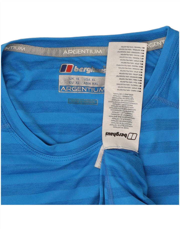 BERGHAUS Top feminino de manga comprida UK 16 poliéster listrado azul grande