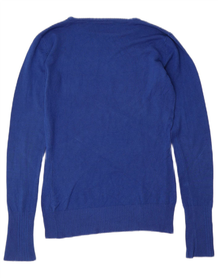 Suéter feminino GUESS com gola canoa e gola redonda Reino Unido 12 viscose azul médio