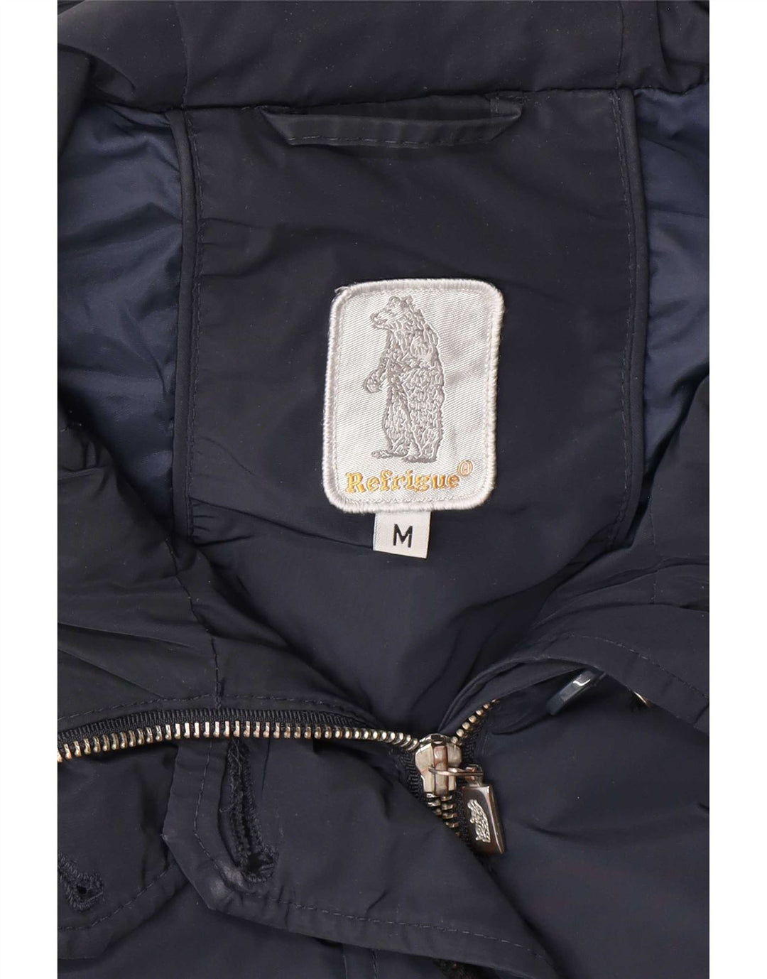 Jaqueta parka feminina com capuz Refrigue UK 38 poliéster azul marinho médio