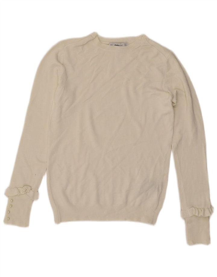 Suéter feminino ZARA com gola canoa UK 12 médio off white viscose