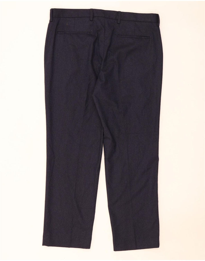 Calça masculina de ajuste regular Marks & Spencer W36 L29 poliéster azul marinho