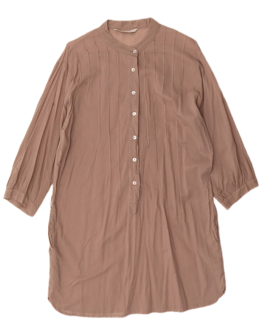 Vestido feminino Zara manga 3/4, Reino Unido 14, algodão marrom médio
