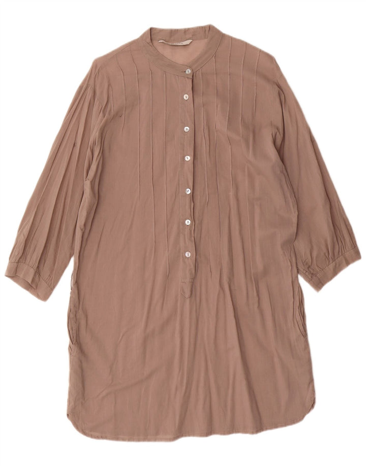 Vestido feminino Zara manga 3/4, Reino Unido 14, algodão marrom médio
