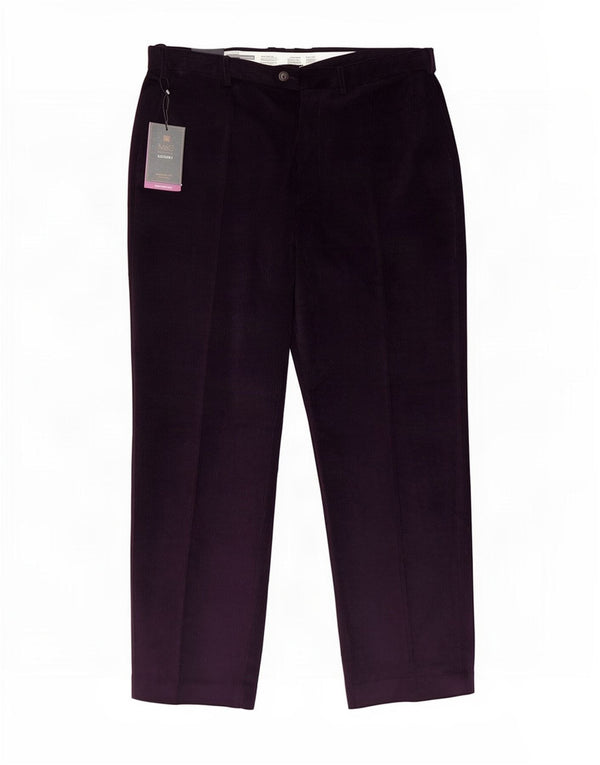 Calça masculina reta de veludo cotelê Marks & Spencer W38 L31 algodão roxo