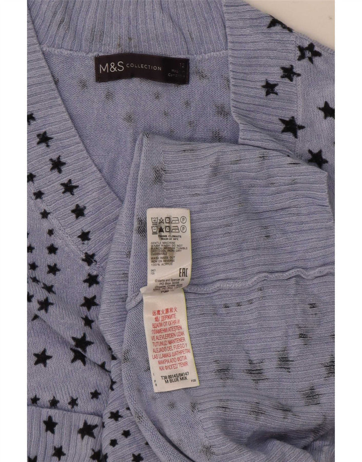 Suéter feminino Marks & Spencer com decote em V Reino Unido 12 azul médio