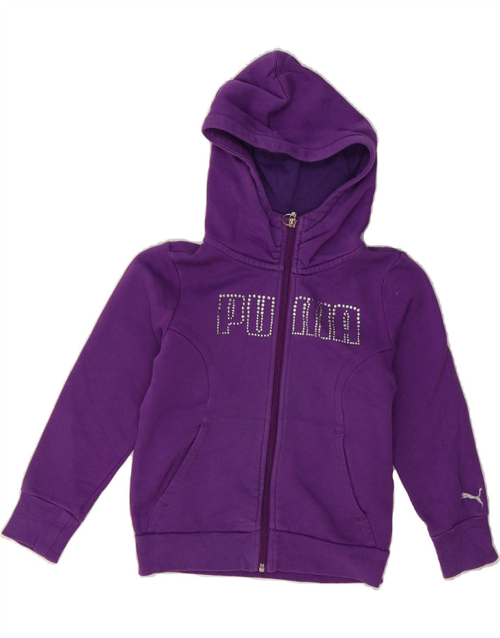 PUMA Girls Graphic Zip Hoodie Sweater 7-8 Years Purple Cotton Vintage Puma and Second-Hand Puma from Messina Hembry 