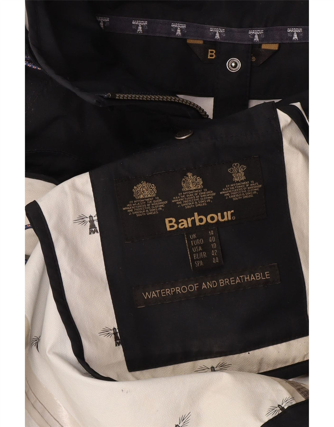 Jaqueta Parka com capuz feminina Barbour Reino Unido 14 grande poliéster azul marinho