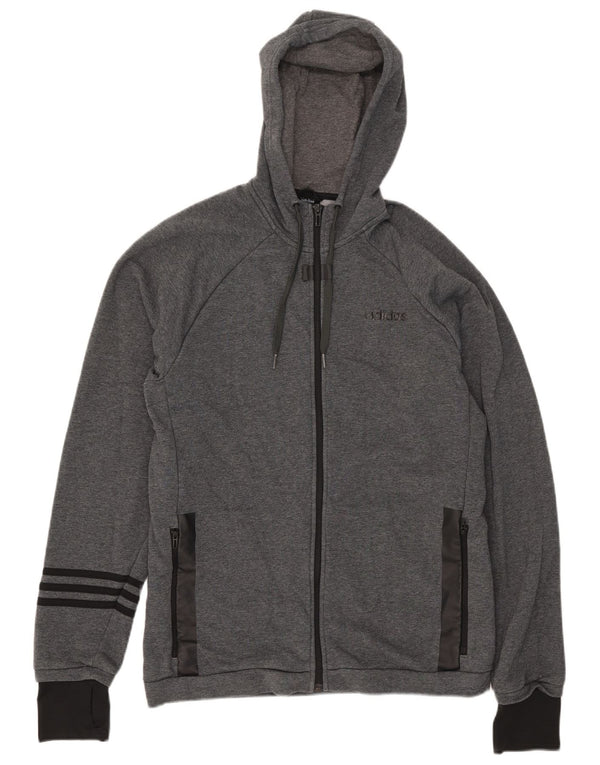 Suéter masculino Adidas Climalite Zip com capuz grande cinza colorblock algodão