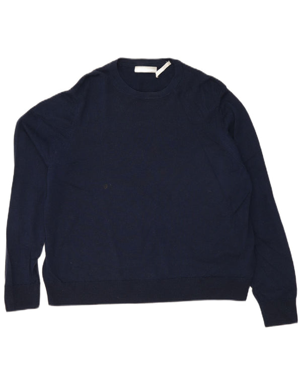 Suéter feminino Marks & Spencer com gola redonda UK 20 2XL azul marinho