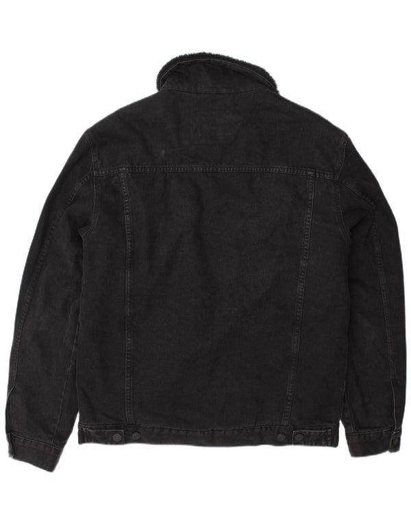 Zara Mens Denim Sherpa Jacket UK 40 Grande Poliéster Preto