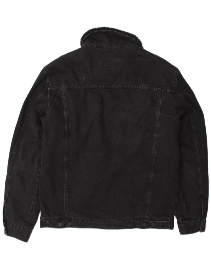 Zara Mens Denim Sherpa Jacket UK 40 Grande Poliéster Preto