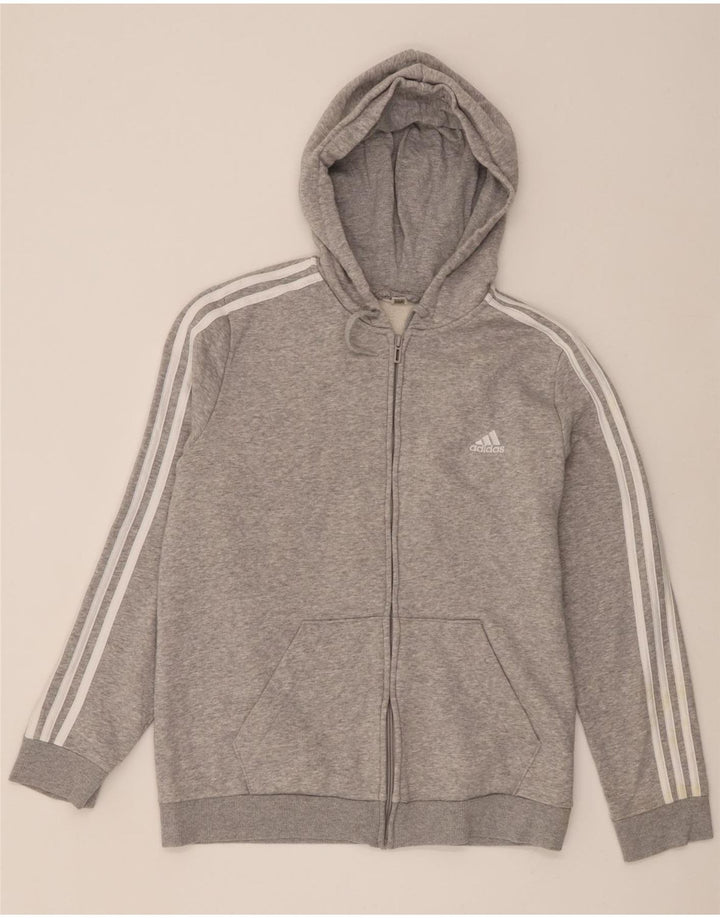 Adidas masculino zip moletom com capuz cinza médio manchado