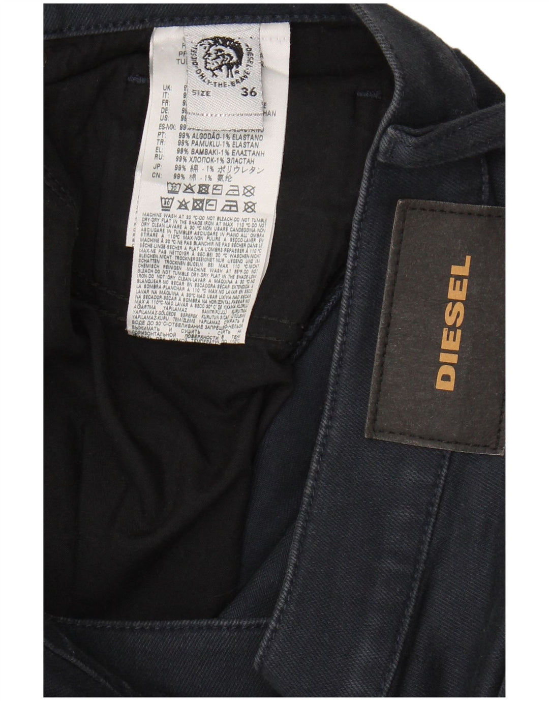 DIESEL Masculino Slim Jeans W36 L32 Azul Marinho Algodão