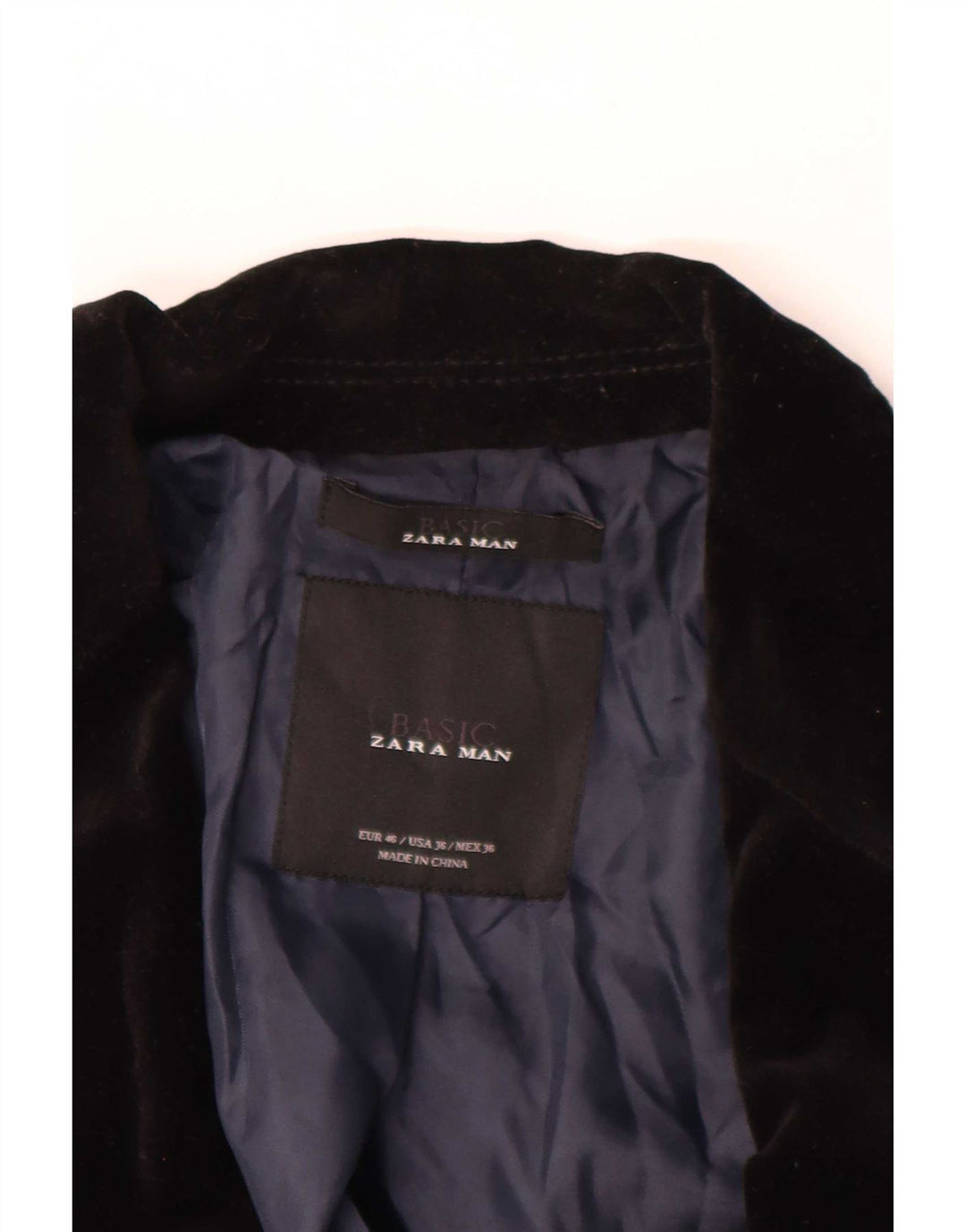 Jaqueta blazer masculina Zara com 2 botões de veludo UE 46 pequeno algodão preto