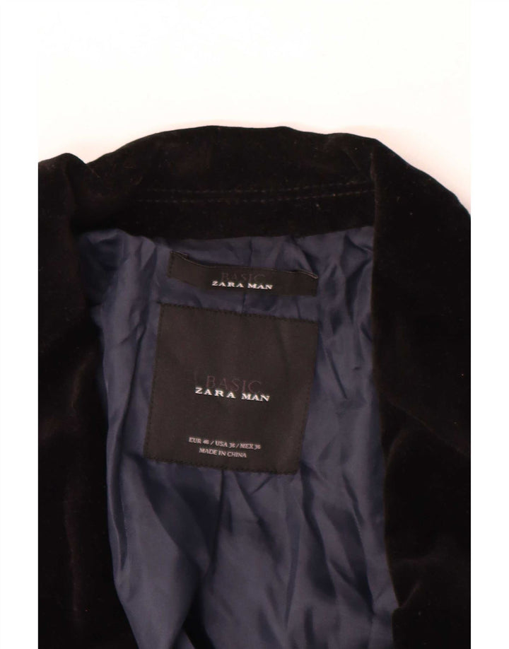Jaqueta blazer masculina Zara com 2 botões de veludo UE 46 pequeno algodão preto
