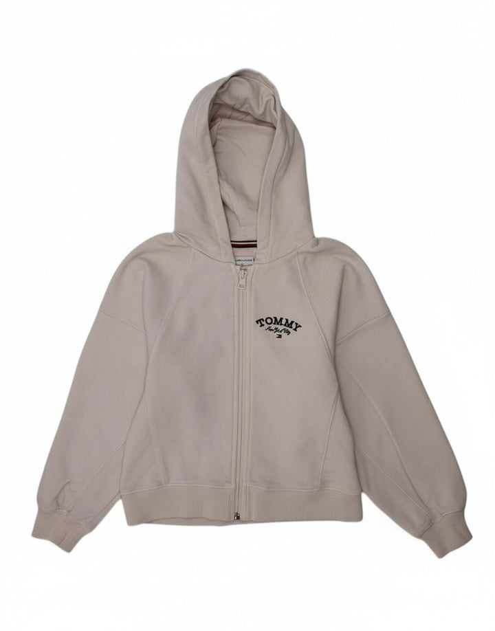 TOMMY HILFIGER Suéter feminino com capuz e zíper 7-8 anos algodão branco