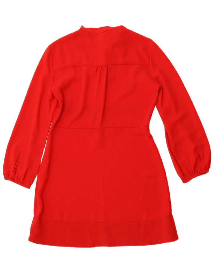 Vestido feminino ZARA manga comprida evasê Reino Unido 12 poliéster vermelho médio