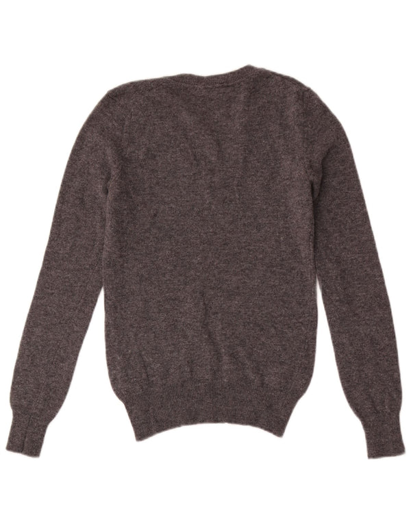 Suéter feminino Gant com decote em V Reino Unido 4 XS lã de cordeiro manchada cinza